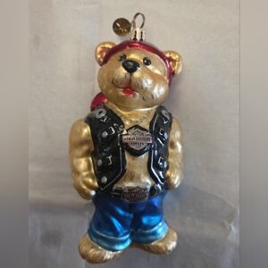 2001 Christopher Radko Harley-Davidson Bear Glass Ornament